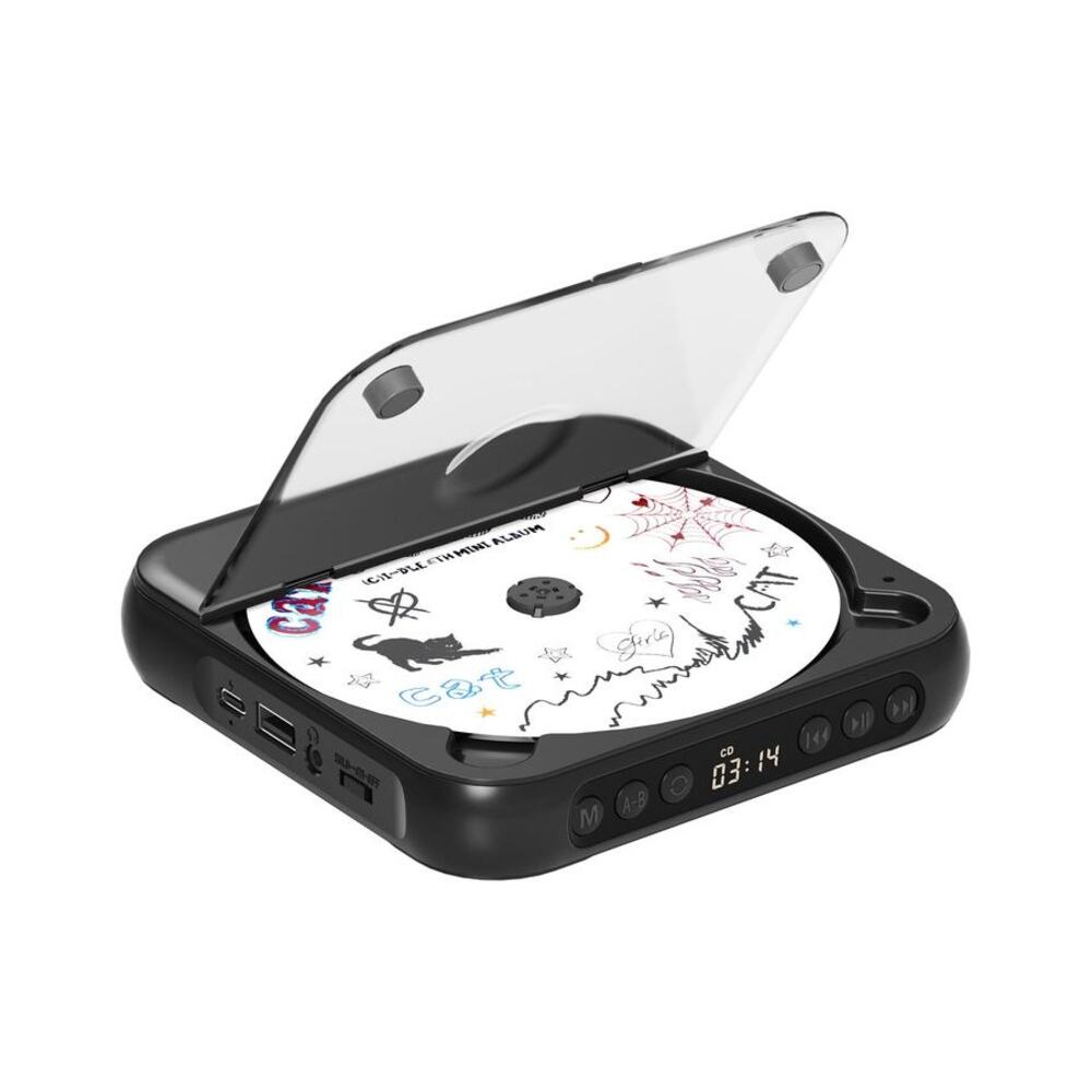 Portable CD Player Bluetooth Dual Speakers Rechargeable AUX USB Black